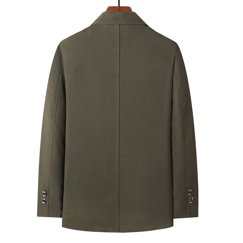 Men's Mid-length Cotton Jacket: Spring/Autumn, Lapel, Button-up, Dad Style, Plus Size for Middle-aged/Elderly
