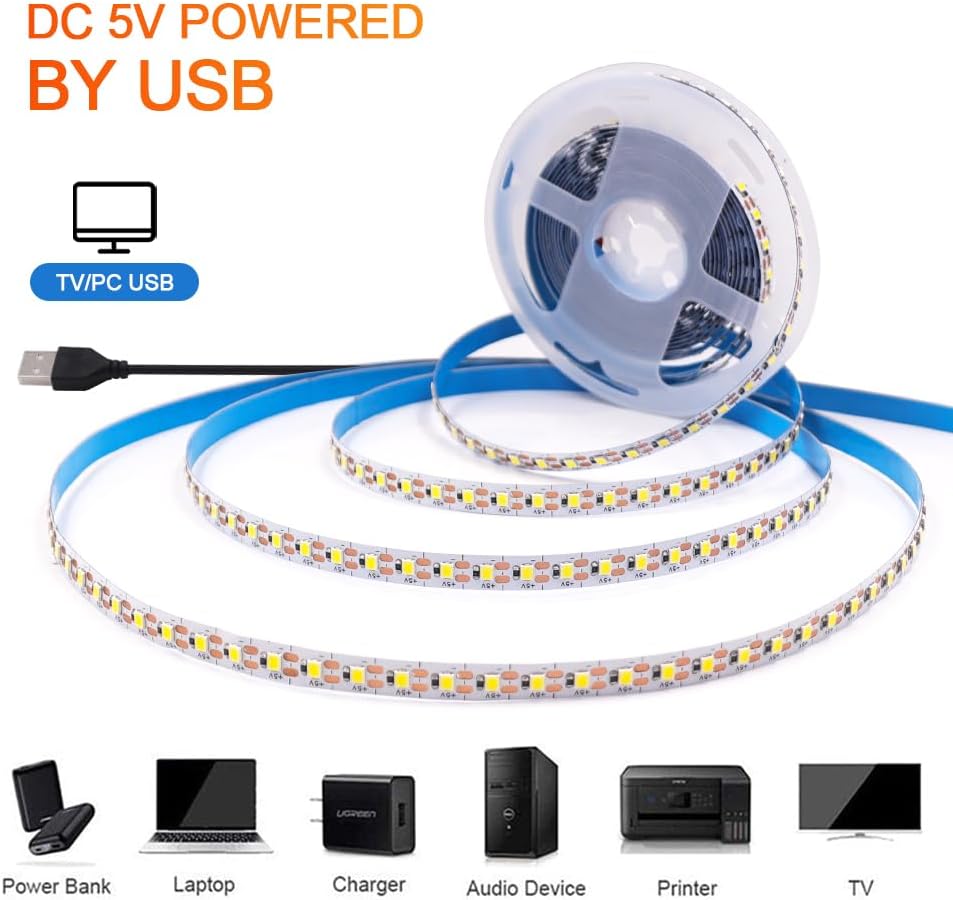 USB 5V LED Light Strips SMD2835 1M 2M 3M 5M White Warm White LED Strip Lights for TV Backlights Home Decor Tape Ribbon Lighting