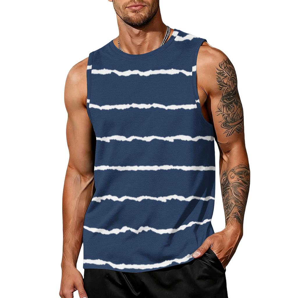 Men's casual trend striped printed vest - Men's sporty breathable sleeveless top