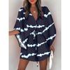 2026 Frühling Damen V-Ausschnitt Fledermausärmel Tropischer Print Kordelzug Taille Mini Strandkleid Urlaubs Überwurf Kurzes Kleid