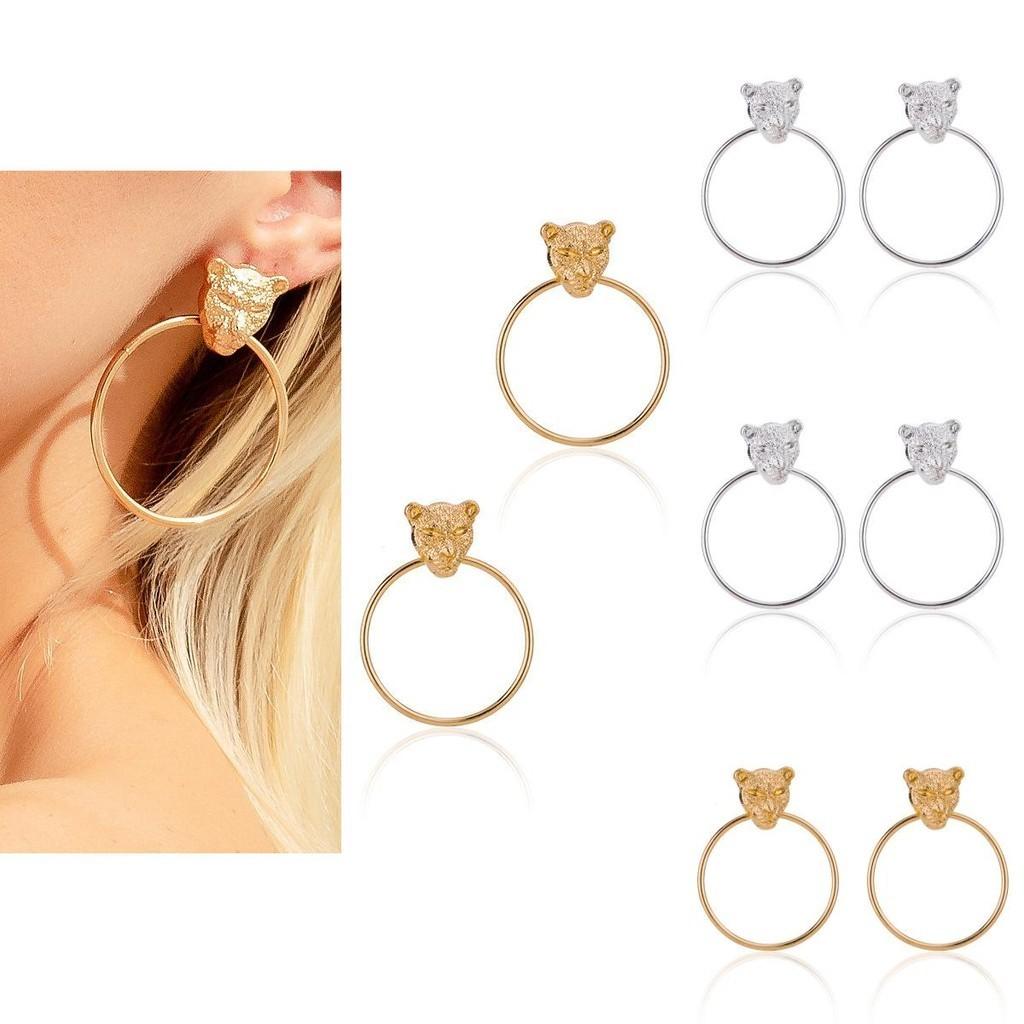 Fashion Head Leopard Geometric Alloy Earrings Trendy Metal Jewelry Women For