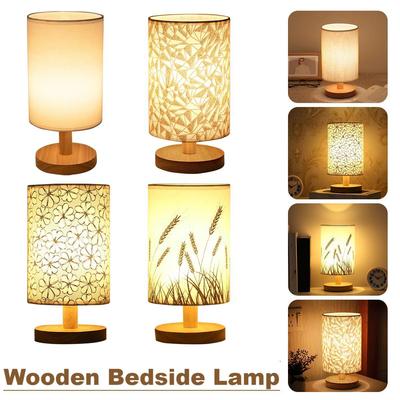 Small Table Lamp-Wooden Bedside Lamp Simple Bedroom Linen Shade Mini Desk Lamp Night Light for Bedroom,Living Room,Kids Room