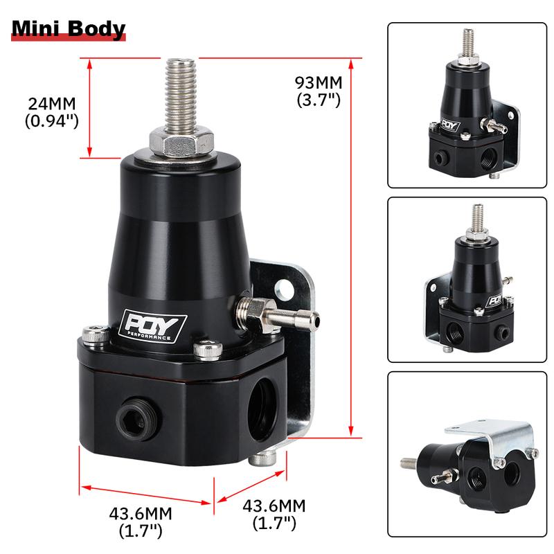 WLR - Universal Black Fuel Pressure Regulator With White Oil Gauge 3 Pieces AN6 Fittings 30-70 PSI WLR7845