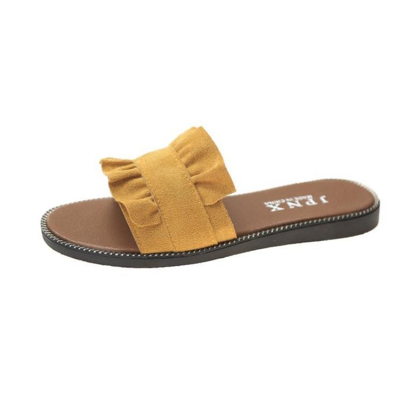 Spring and summer new lace one-word slippers flat heel casual women's sandals women's shoes student flat beach shoes