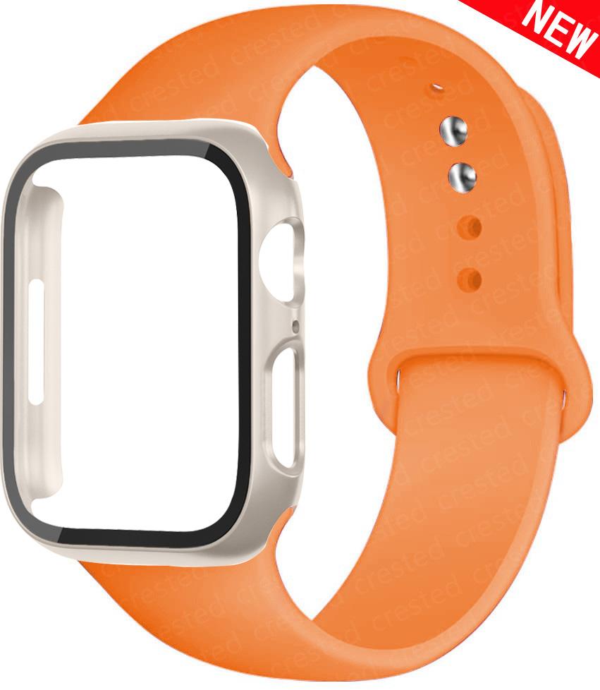 For Apple Watch Bands 46mm 44mm 41mm 40mm 45mm 42mm Silicone Correas Bracelet Iwatch Series 10 9 8 7 6 SE 3 11 Glass+Case+Strap