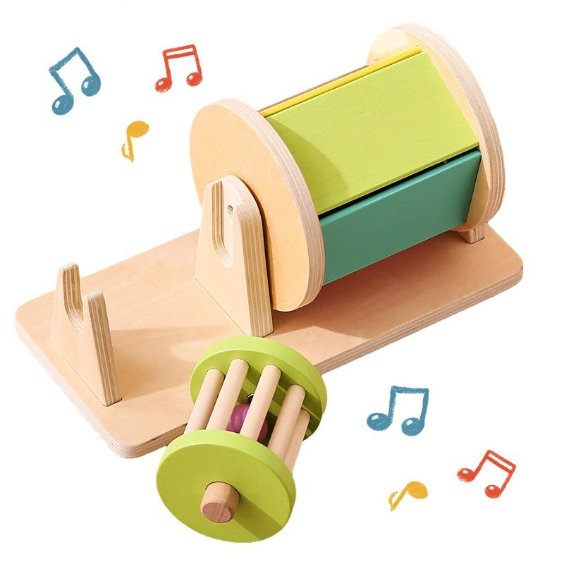 Montessori Infant Wooden Toys Toddler Color Rolling Drum Toy Kids Educational Sensory Toys Baby Birthday Gifts Aged 0-3 Years