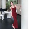 2025 French Spicy V-neck Knitted Bodycon Camisole Dress - Sexy, Slimming Hip Wrap Style for Summer