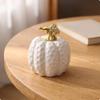 Ceramic Pumpkin with Gold Stem Autumn Fall for Shelf