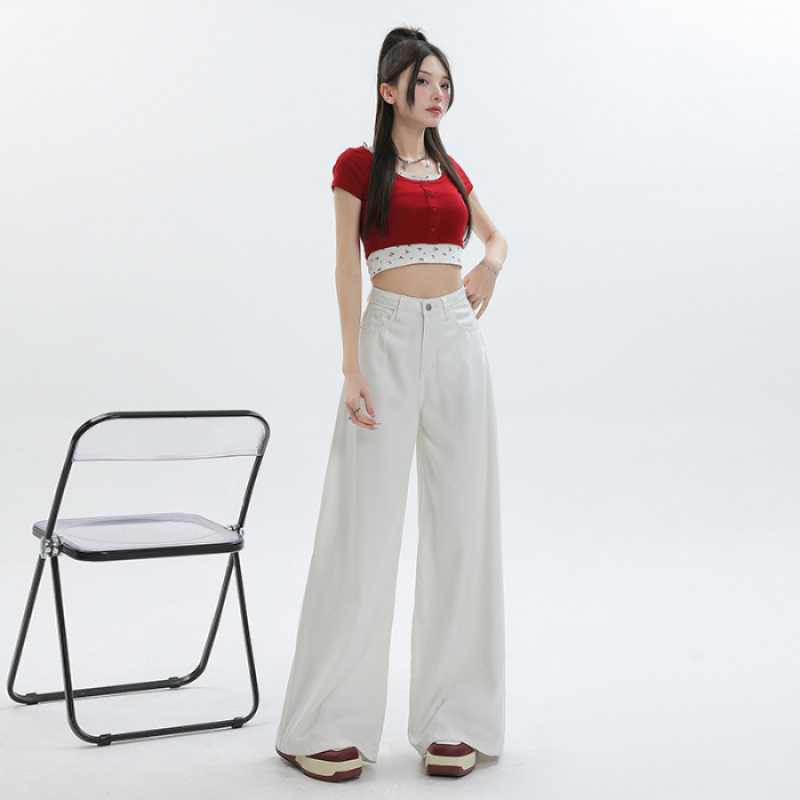 Women s White Velvet-Lined High-Waisted Wide-Leg Denim Pants Extra Small