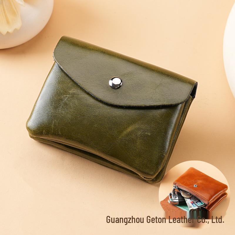 Genuine Leather Double Layer Coin Purse & ID Card Holder with Zipper
