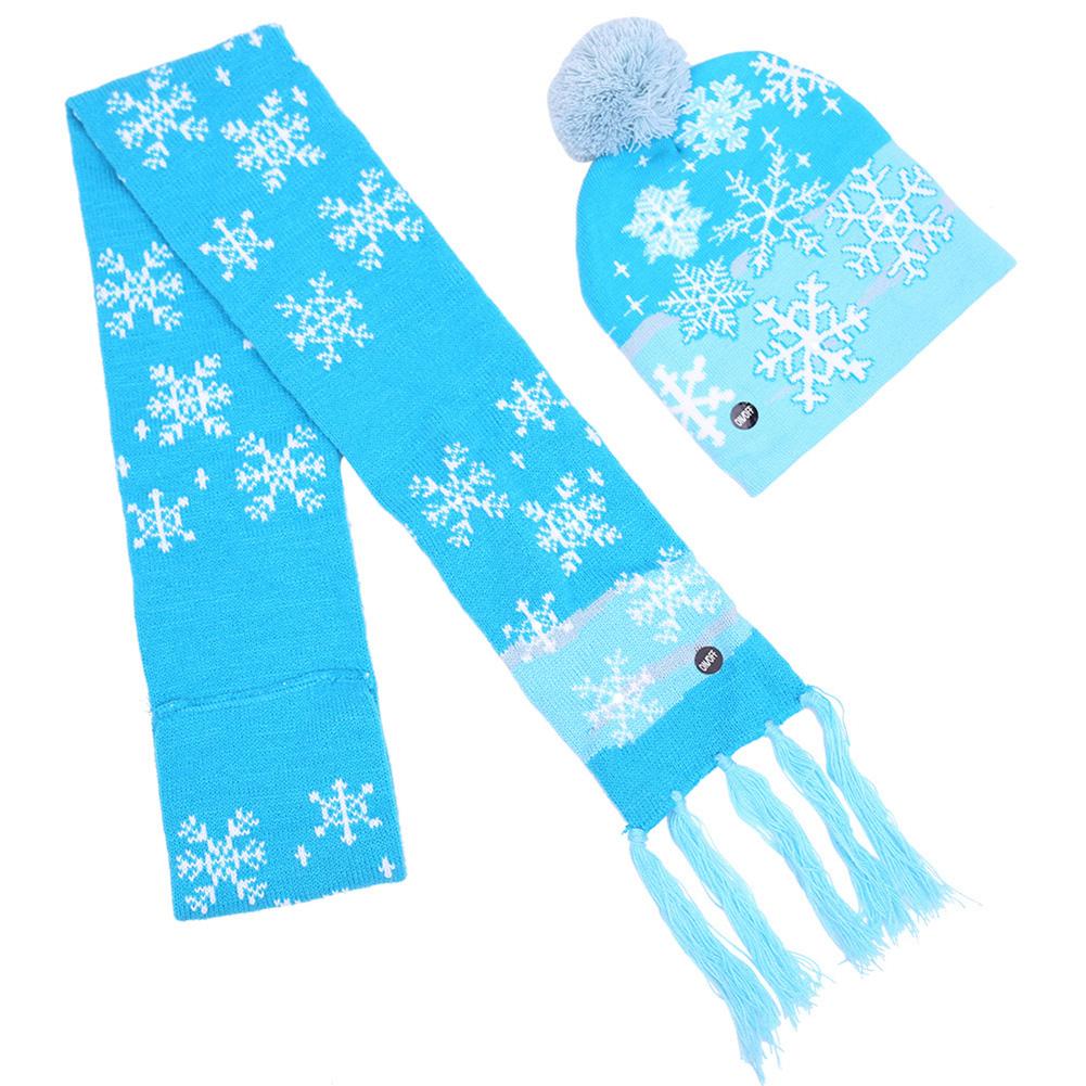 Unisex Christmas Halloween LED Lights Knitted Hat and Scarf Set Fashion Wear