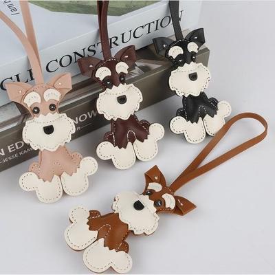 Mini Schnauzer Puppy Leather Keychain: Cute Bag Charm & Creative Accessory