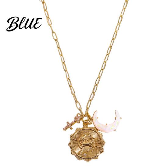 Unique Faux Opal Pendant 12 Constellations Necklace Moon Charm Constellation