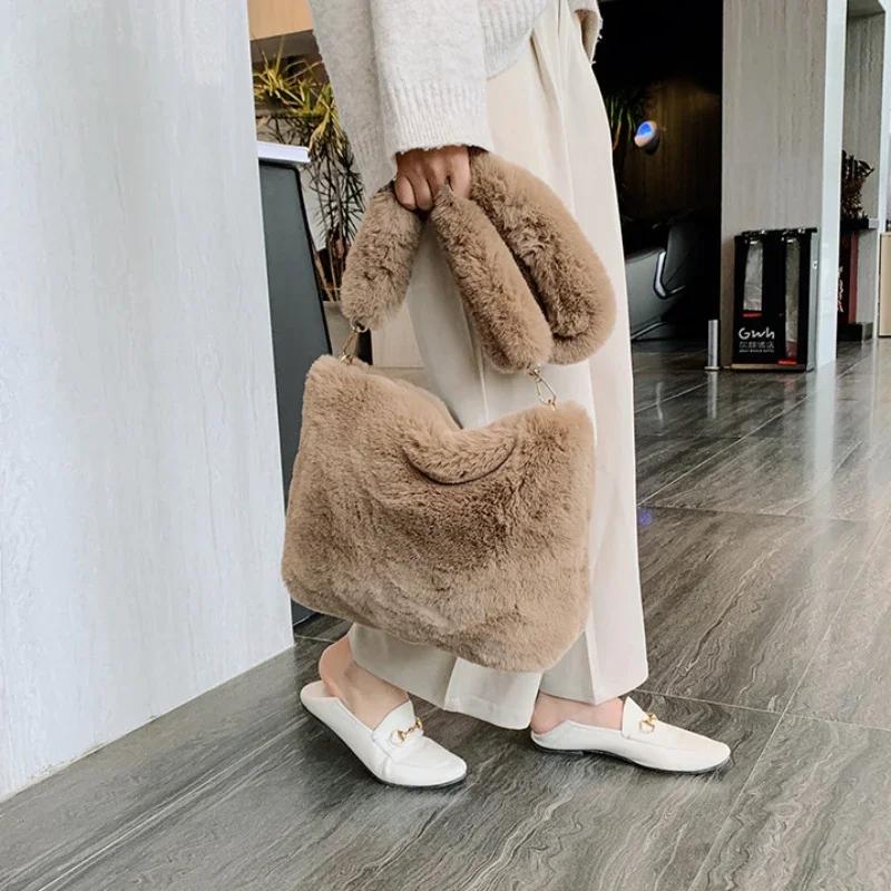 Plyšová taška Dámská módní plyšová taška do ruky Jednobarevné crossbody tašky pro ženy Kabelky Značkové tašky Tašky pro matku a děti