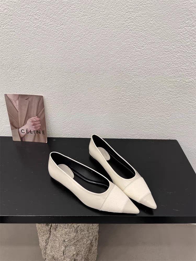 

Остроносые балетки женские 2025 новые с мелким вырезом темпераментные ретро для работы на низком каблуке одинарные туфли не устают 35 бежевый