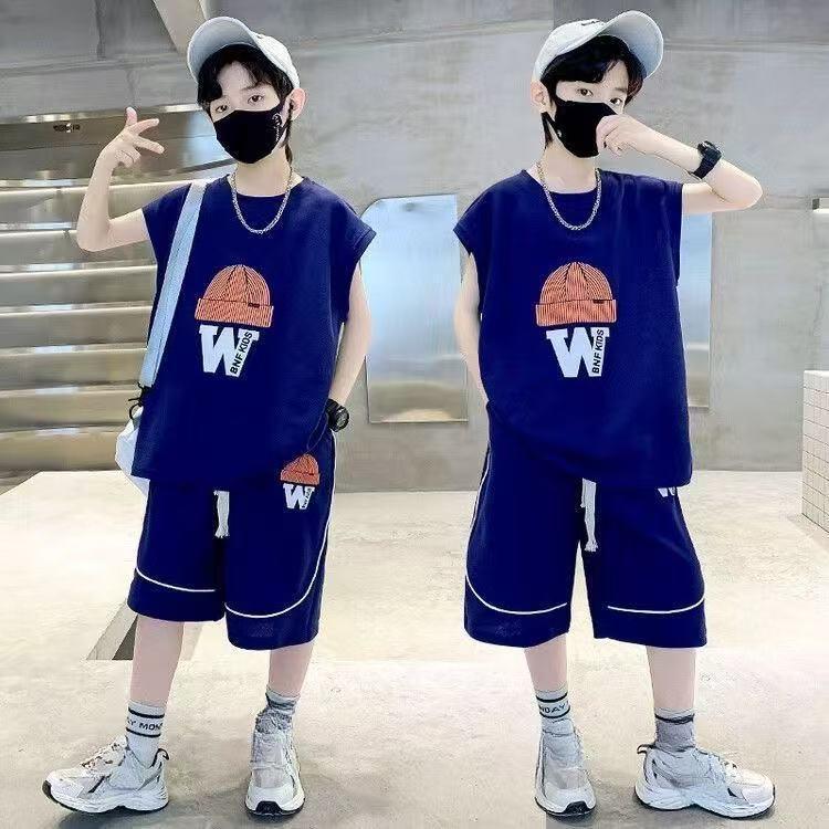 Boys' Summer Vest Set, Summer Mid Size Children's Sports Boys' Trendy Loose Two-piece Set