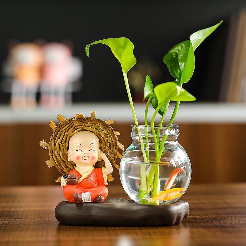 Creative Resin Monk Hydroponic Vase for Home and Office Decor