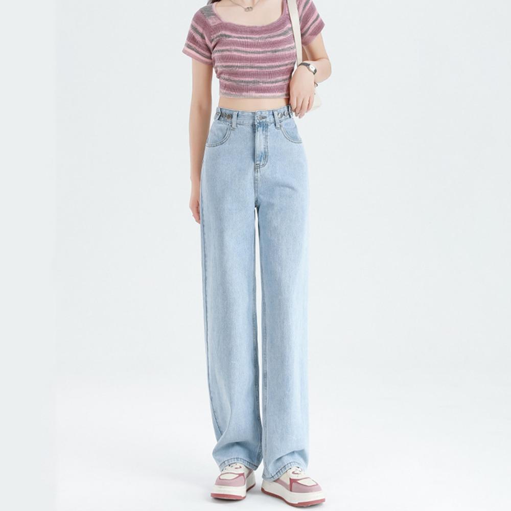 High Waist Korean Wide Leg Jeans Women's Spring and Autumn New Fashion and Thin Versatile Straight Mopping Trousers Tide