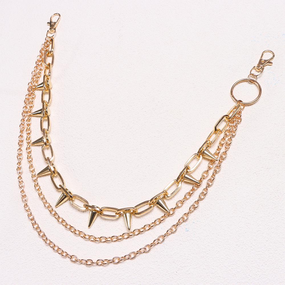Multilayer Hip Hop Punk Metal Rivet Waist Chain Jewelry for Stage Performance