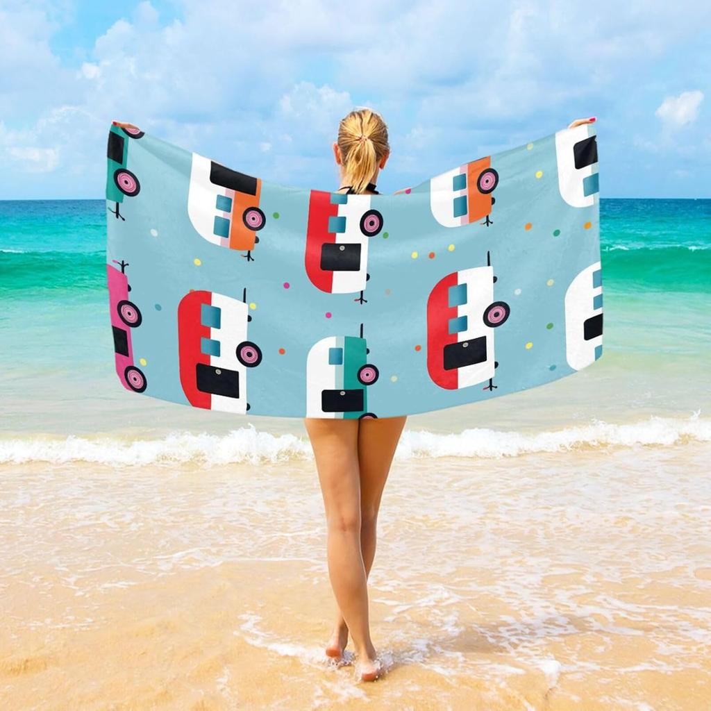 Artistic Green Palm Leaves Beach Towel, Black Tropical Pattern Quick Dry Absorbent, Lightweight Sand Free Travel Pool Essentials