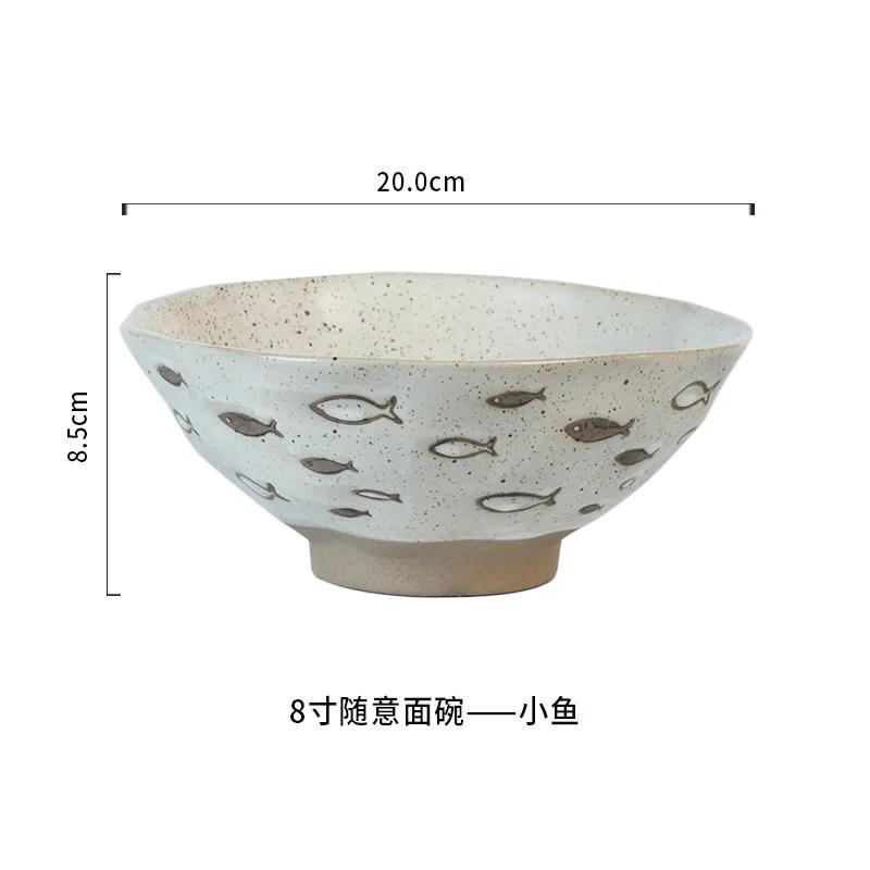 Coarse Pottery Bowl, Retro Ceramic Tableware, Underglaze Colored Noodle Bowl, Lace Soup Bowl, Household Hat Commercial Ramen