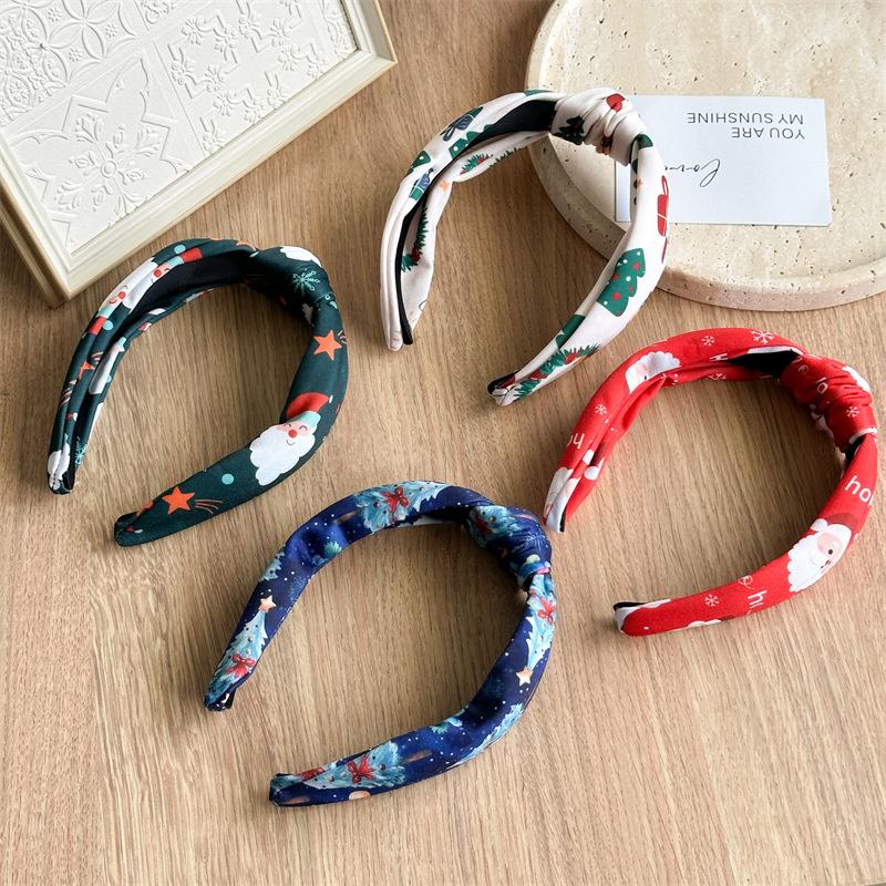 Merry Christmas Printed Knitting Knot Headband for Women Girls Party Hairbands Fashion Ladies Festival Headwear