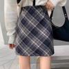 Korean Plaid High-Waisted Wool Blend A-Line Midi Skirt - Women's Autumn/Winter Style