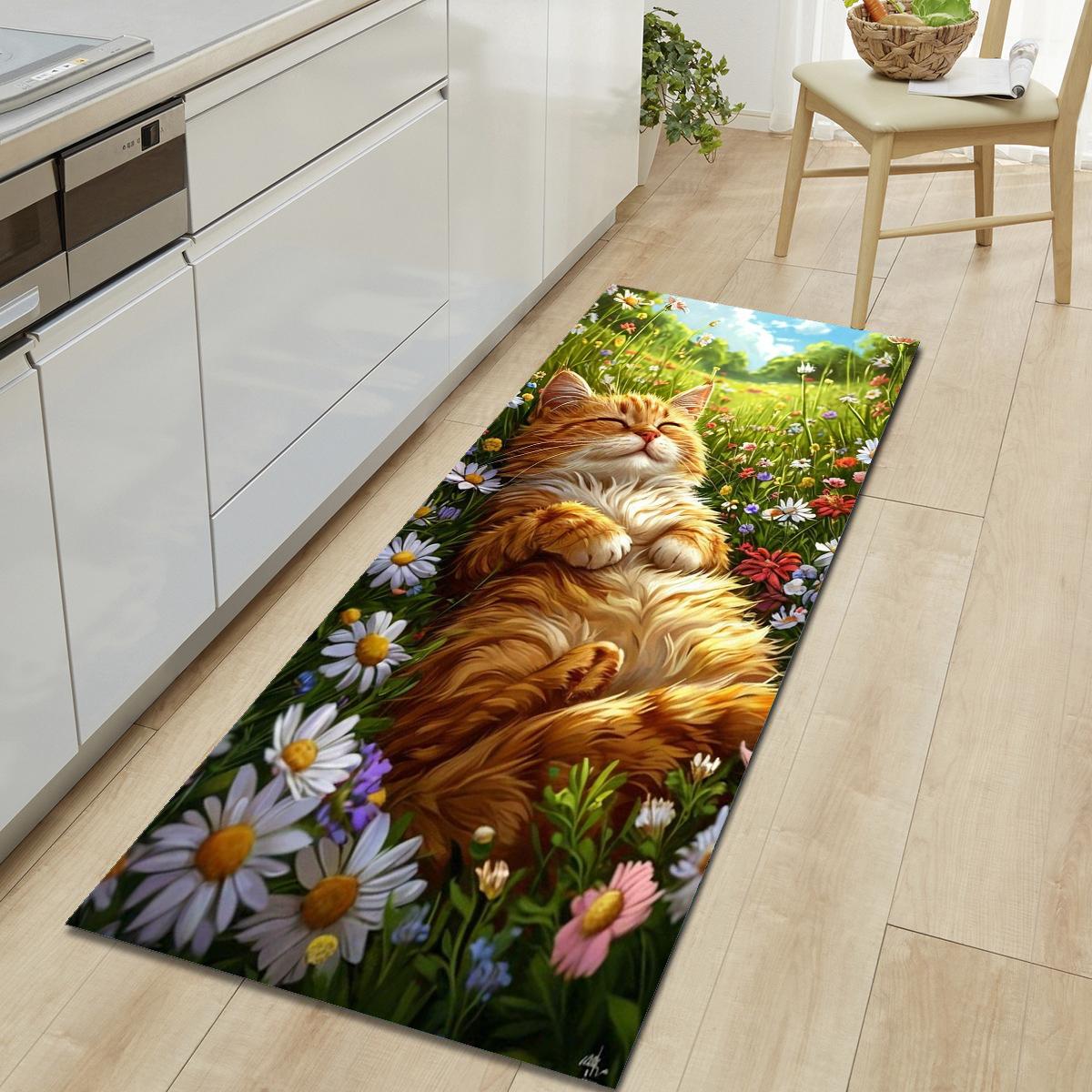 

1 шт., милый напольный коврик с рисунком кошки, современный кухонный полиэстеровый ковер, нескользящий, цветной, для дома, ванной комнаты, спальни, гостиной, декора 160*200cm