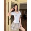 Women's Cotton T Shirt Summer V-Neck Slim Casual T-Shirts for Women Harajuku Short Sleeve Letter Embroidery Pullover Y2k Tops Female