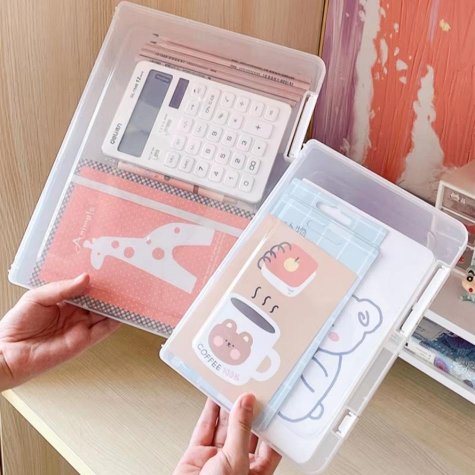 A4 File Storage Box Transparent Double Buckle Plastic Archive Box Waterproof and Dustproof Graduation Certificate Material Box