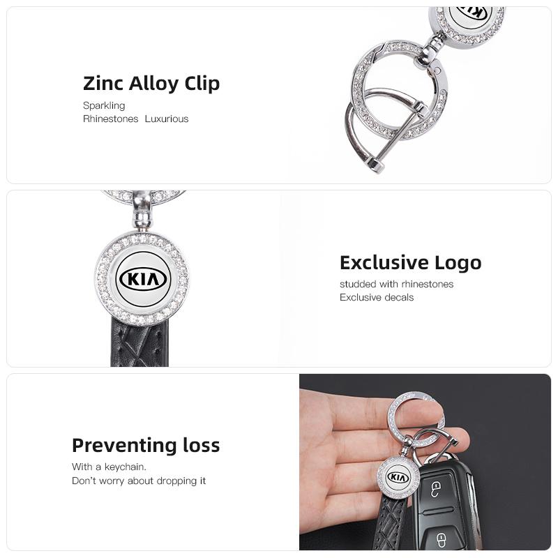 Crystal Luxury Metal Leather Car Keychain Anti-lost Key Ring Fashion Jewelry For KIA Rio 4 Ev3 ev6 Niro Stonic Sportage GT-Line gbnkr30