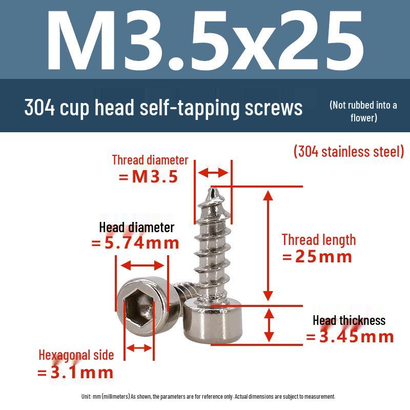 304 Pan Head Self-Tapping Coarse Thread Screw M1.7-M6 with Hex Socket