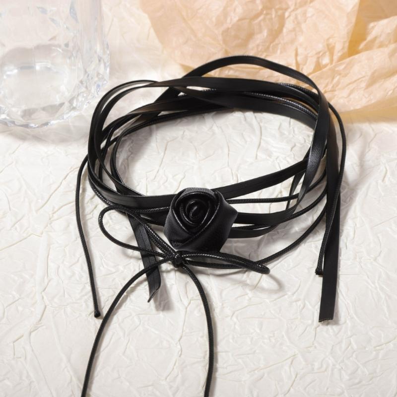 Handmade Leather Choker Necklace Elegant Camellia Flower Pendant Clavicle Chain for Holiday Parties and Everyday Wear