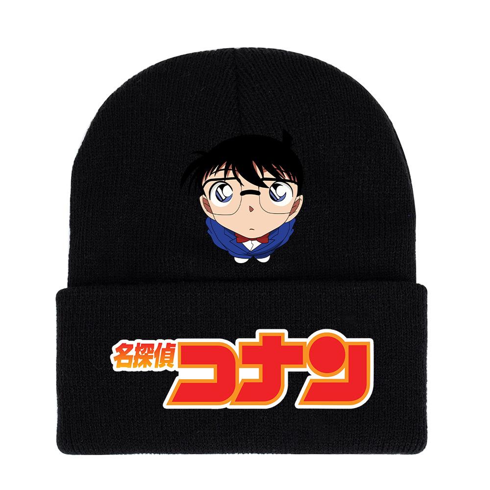 

Detective Conan Knitted Black Cap Cartoon Printed Hat Warm Daily Wear Fans Gifts Style B