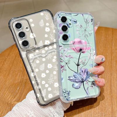 Custodia Fiorita con Margherita Bianca per Samsung S26 S25 Ultra S24 Plus S23 S22 S21 FE A18 A54 A55 A16 A26 A36 A56 A17 A37 A57 5G Cover Posteriore Trasparente con Slot Porta Carte