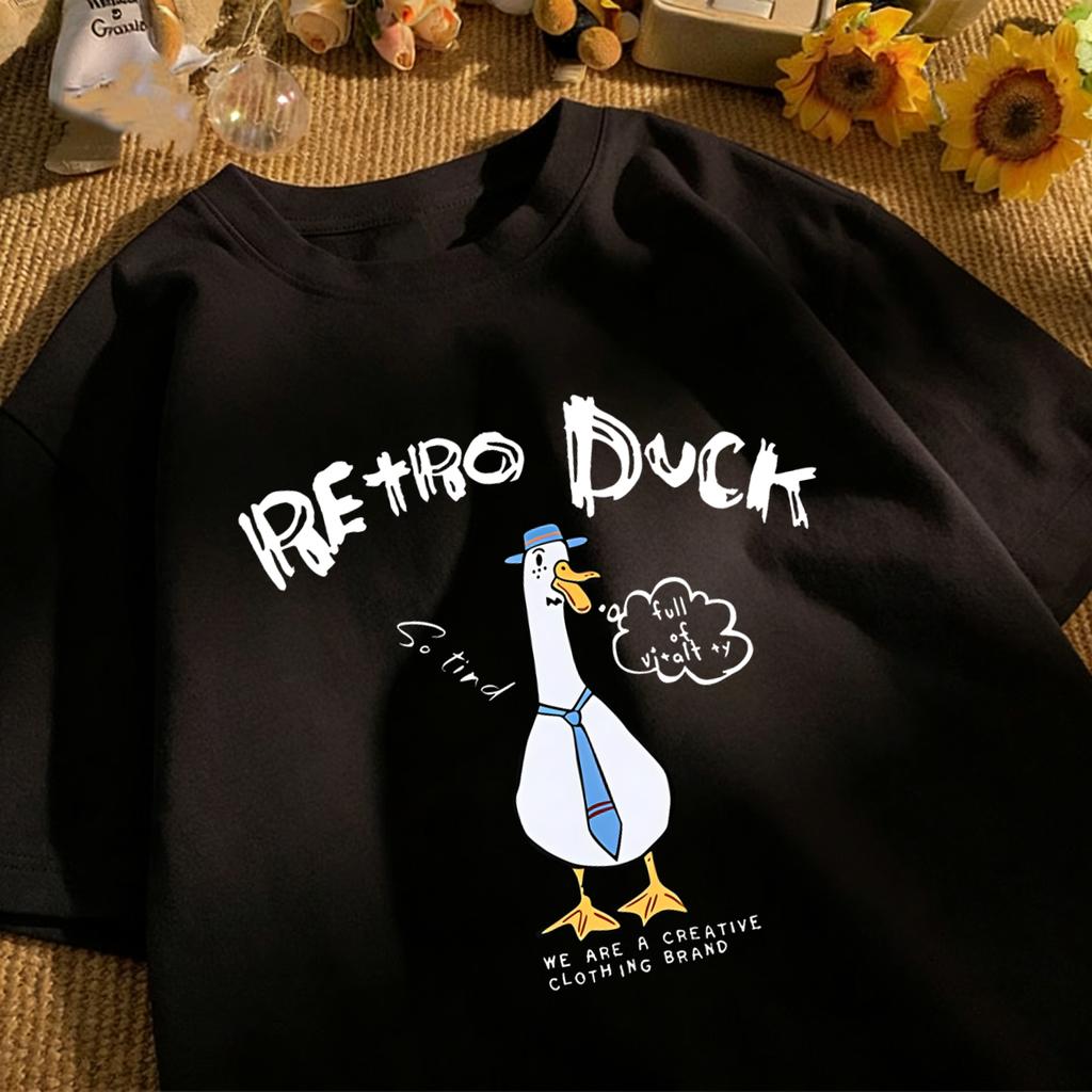 Retro Duck We Are A Creative T Shirt Unisex Summer All-Match Tee O-Neck Fashion Short Sleeve Cotton Loose Unisex Colour T-Shirts