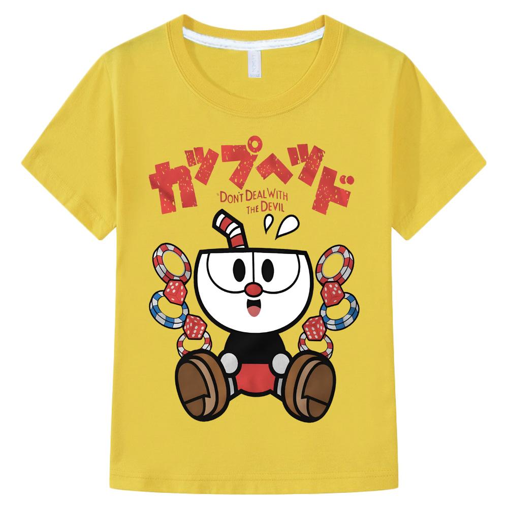 

Cuphead T-shirt Kawaii Boys Girls Kids Clothing Short Sleeves Sports Fashion Streetwear Manga/Comic Tees 8T жовтий