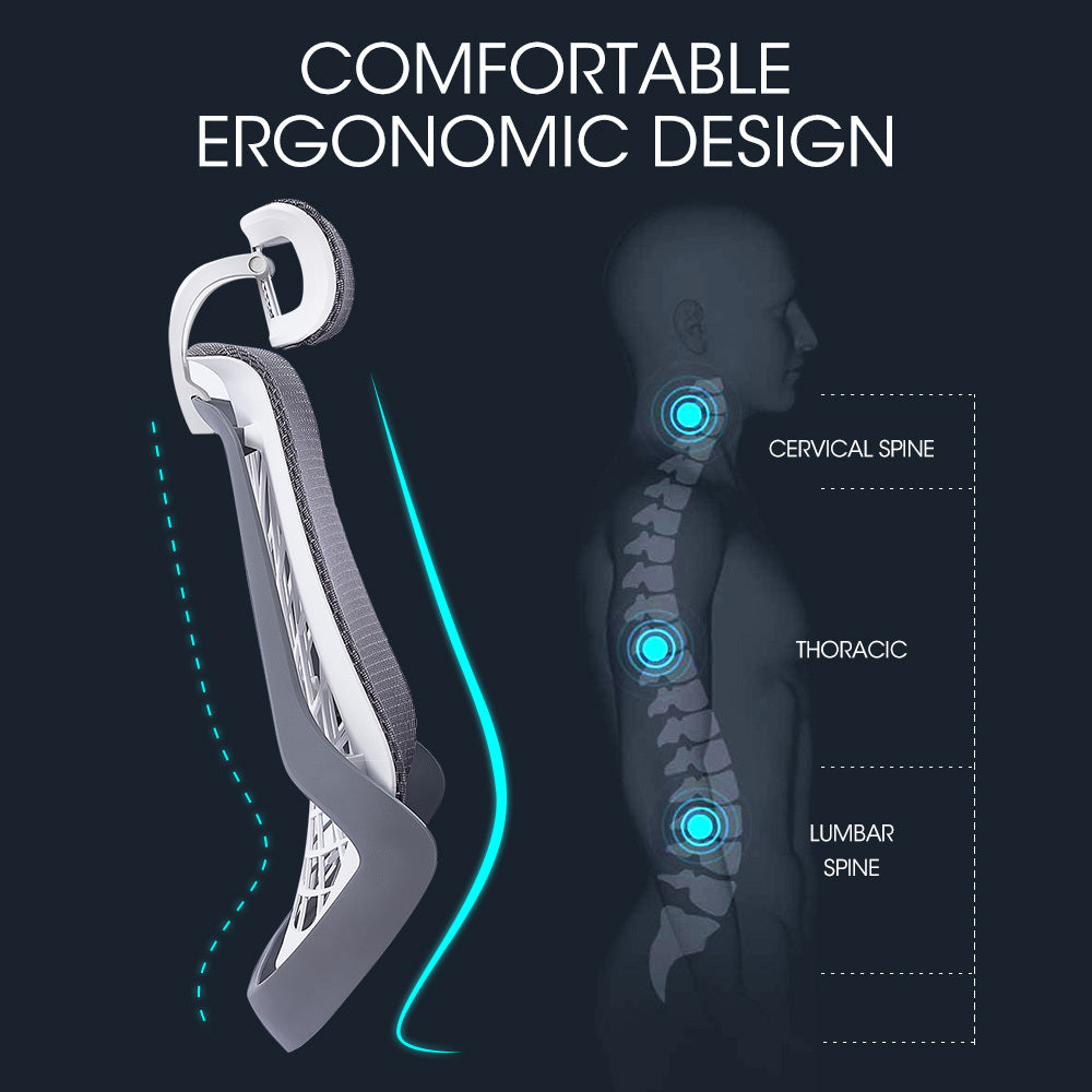 Office Chairs Fortia Ergonomic Office Desk Chair Coolmesh Fabric Headrest Adjustable Lumbar Support Recline And Armrests Dark Grey Mesh/White Frame