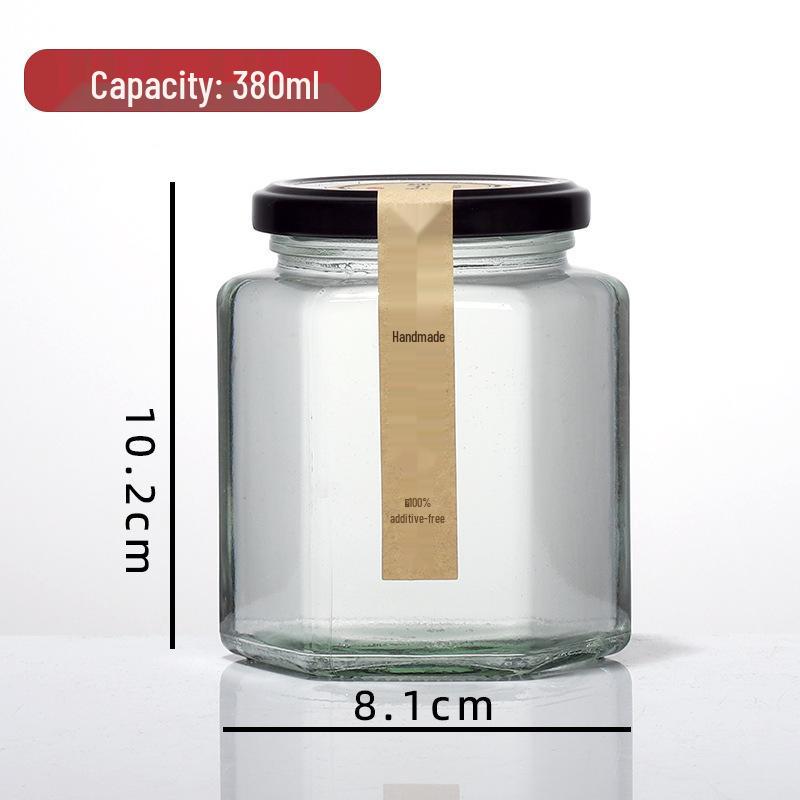 Hexagonal Glass Food-Grade Jar with Lid - Perfect for Lemon Curd, Honey, Chili Sauce, Jam, or Sauce Storage.