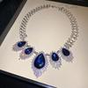 Pre-Owned Floral Geometric Rhinestone Jewelry Set with Clavicle Necklace & Earrings In Turquoise and Pearl Tones