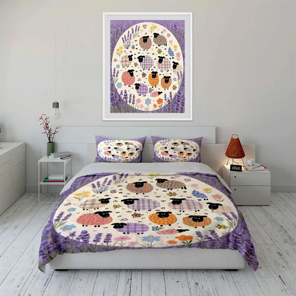 Colorful Sheep Pastoral Decor Soft Comfortable Duvet Cover Bedding Set Included 1*Duvet Cover & 2*Pillowcases Gift