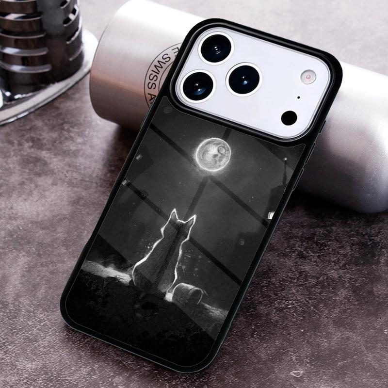 Anime Moon Cat Phone Case For iPhone 17 16 15 14 13 12 11 Pro Max Plus 17Air Soft Silicone Cover