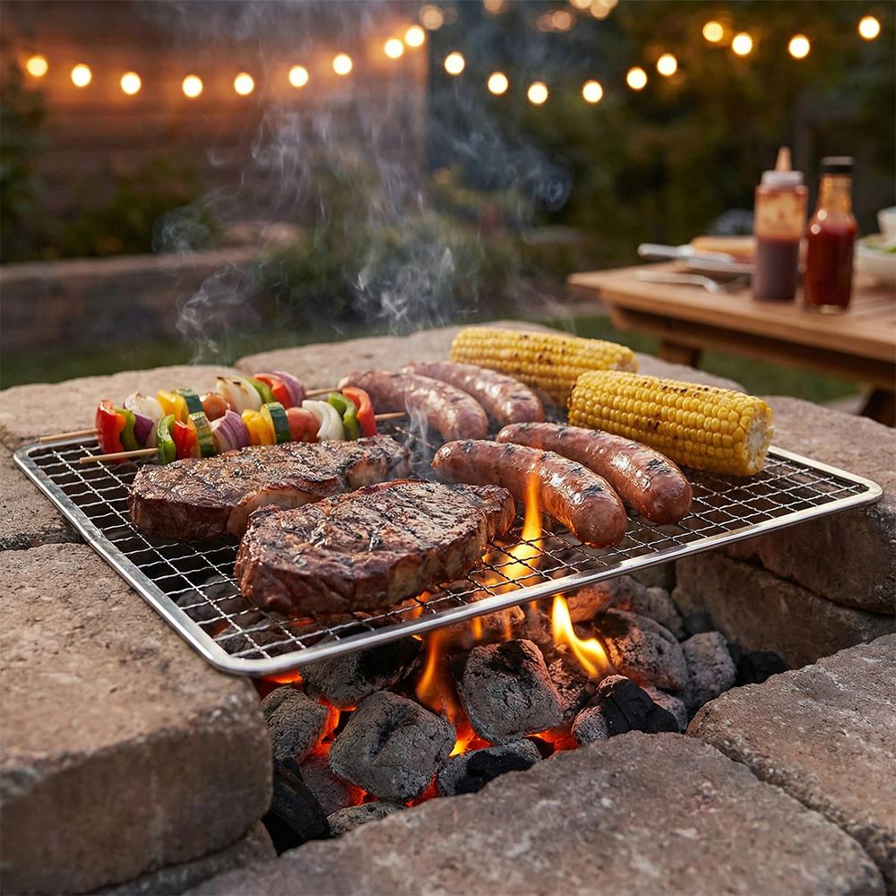 Square Grill Racks Disposable Grilling Net Portable Cooking Net Tool