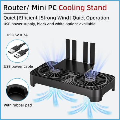 Router Cooling Stand Dual Fan USB Powered Silent Heat Dissipation Base for WiFi Router TV Box Set Top Box Modem Mini PC