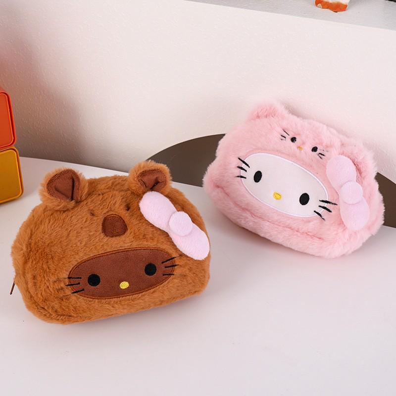 Astuccio Portapenne Peluche Gattino Stile Giapponese - Carino, Grande Capacità, Borsa per Cancelleria Cartone Animato