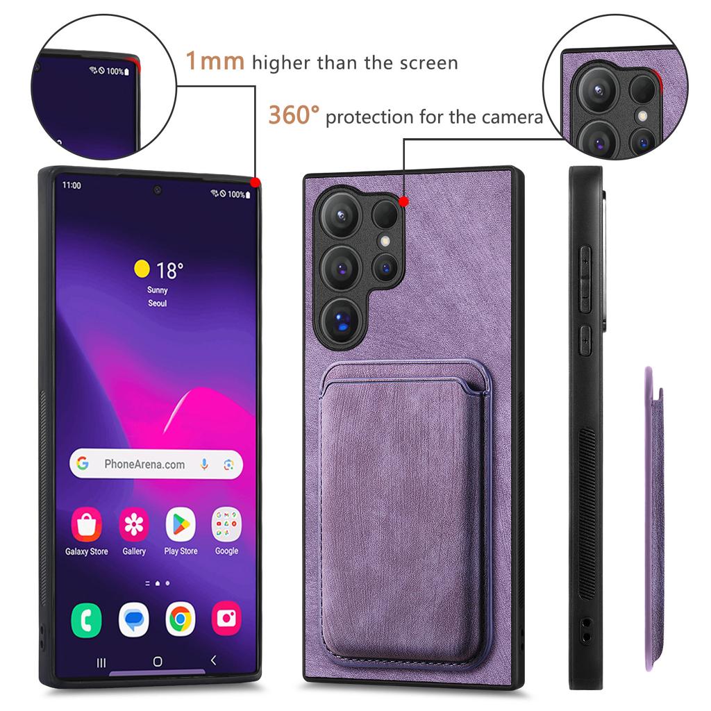PU Leather for Magsafe Case for Samsung Galaxy S25 S24 S26 Ultra S22 S23 Plus FE A56 A57 Cover with Magnetic Card Holder XLD12