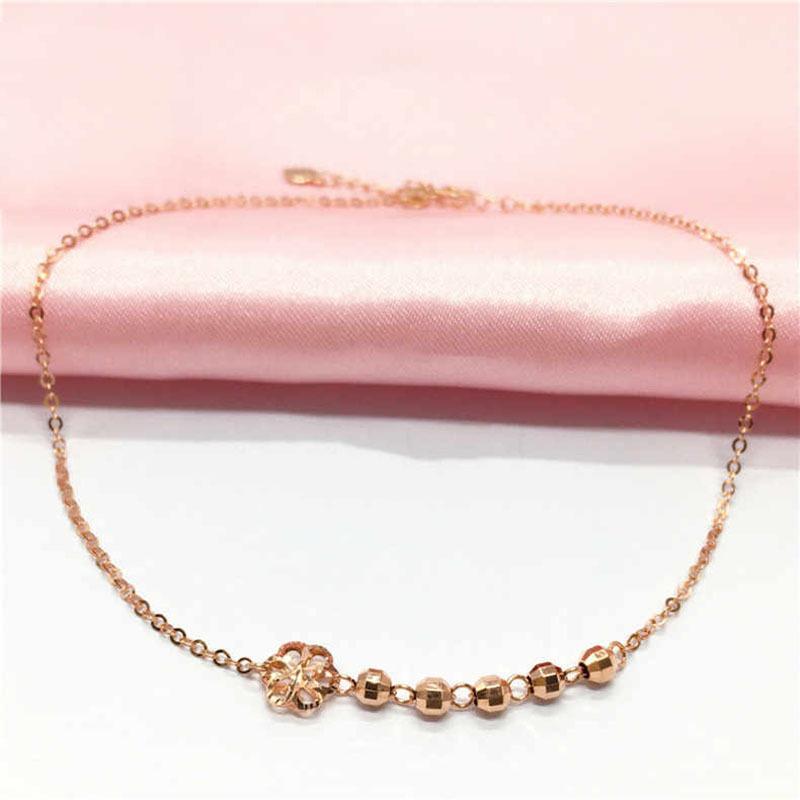 Purple Gold Car Flower Bead Hollow Anklet Plated Rose Gold Six-Petal Flower Anklet Sweet Jewelry