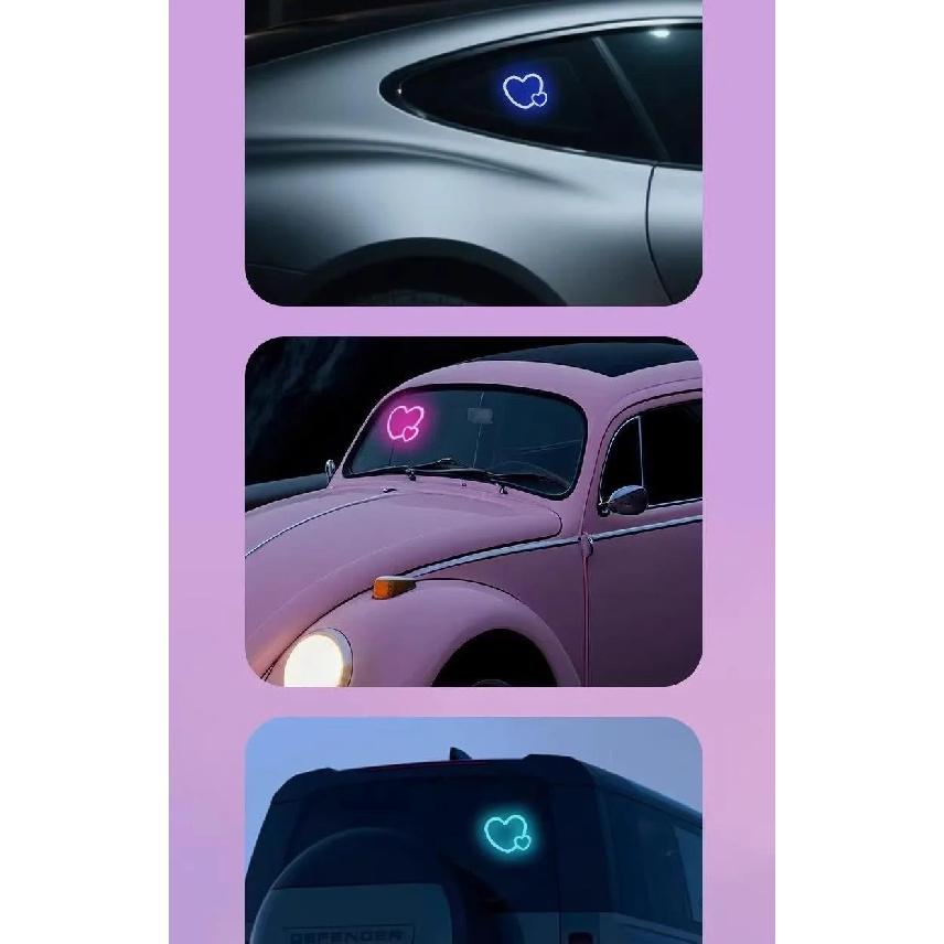 Solar Powered Car Neon Light Wireless Cute Heart Shaped Led Ambient Light Suction Cup USB Rechargeable Atmosphere Breathing Lamp