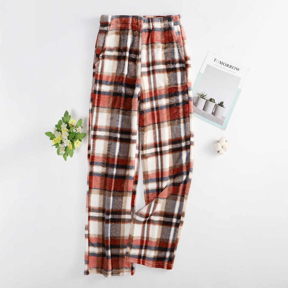 Women's Elastic Waist Plaid Fleece Pajama Pants Loose Fit Sleep Pants For Loungewear