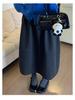 Deep Gray Women's Wool Blend Half-Skirt, Elastic Waist, Slimming Korean Mid-Length Umbrella Style for Autumn/Winter 2025